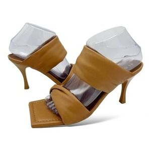 NEW ALOHAS Puffy Twist Strap Mule in Camel‎ Tan Brown Heeled Sandal Heel 8.5